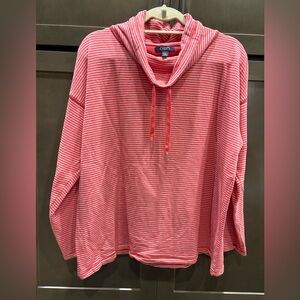 Chaps Denim Shrimp & White Striped Cowl Neck Top, XL